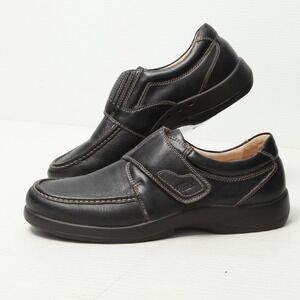 Areni One Shoes Mens Size 10.5 W Black Leather Hook Loop Comfort Casual Loafers